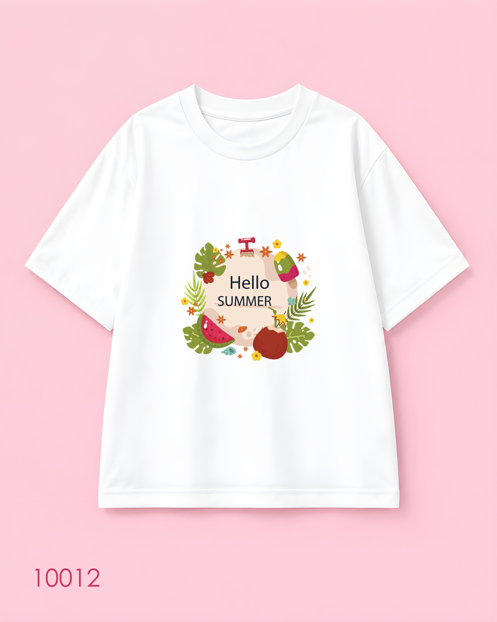 تیشرت اورسایز نخ پنبه طرح Hello Summer گل و هندوانه