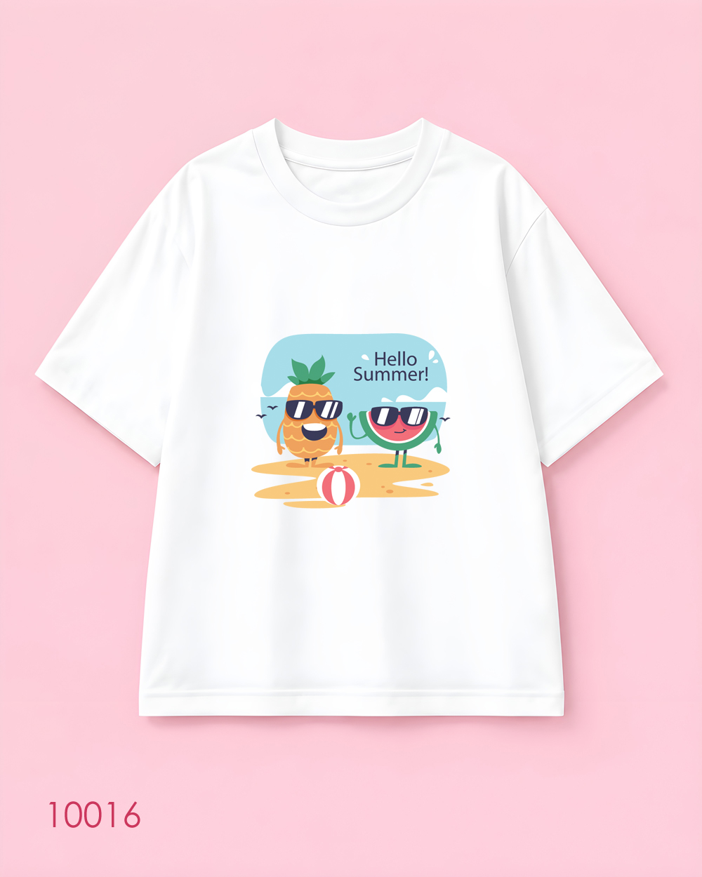تیشرت اورسایز نخ پنبه طرح Hello Summer آناناس و هندوانه ساحلی