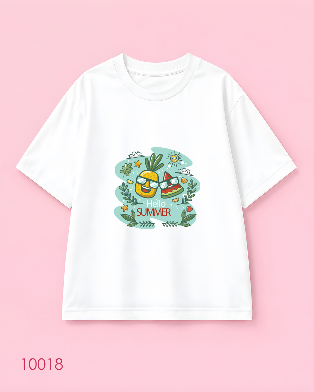 تیشرت اورسایز نخ پنبه طرح Hello Summer آناناس و هندوانه خندان