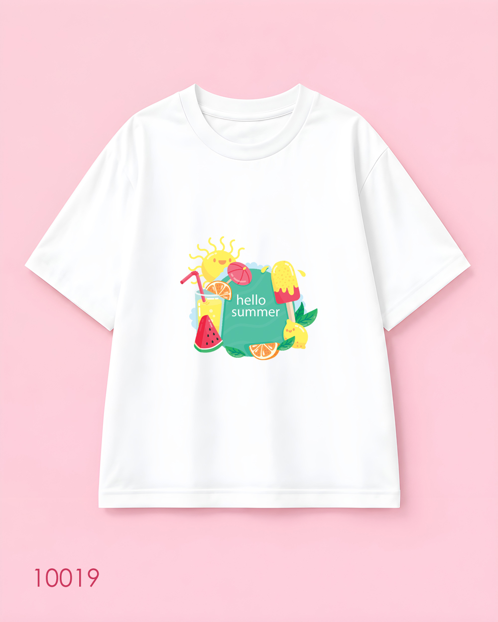 تیشرت اورسایز نخ پنبه طرح Hello Summer با تصویر بستنی و لیموناد
