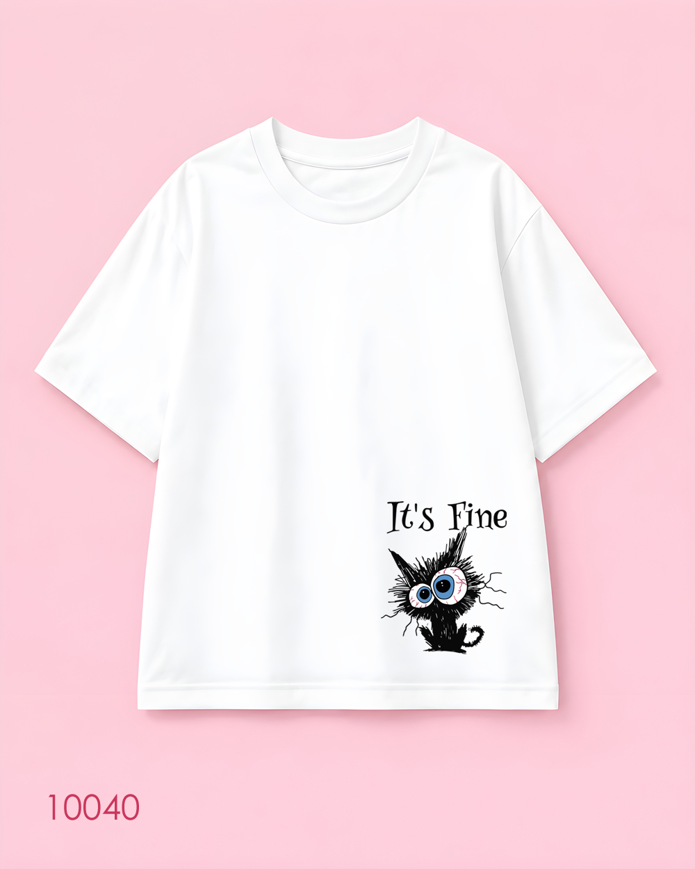 تیشرت اورسایز سفید طرح گربه کلافه It’s Fine